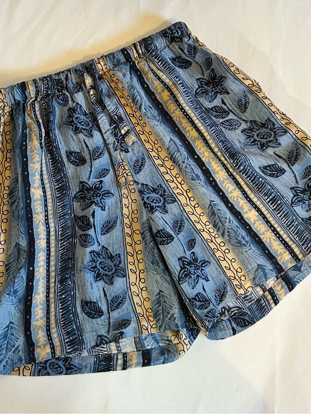 Kiko Blue and Cream Floral Stripe Mini Shorts